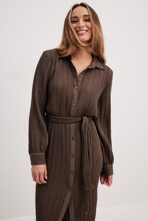 NA-KD Classic Robe chemise mi-longue structurée - Robes Chemise - Brun - EU 34