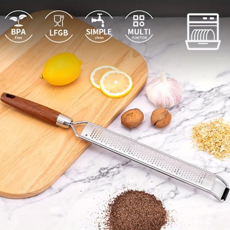 Citronriver i rustfrit stål og ostehøvl med træhåndtag, rustbestandig til parmesanost, hvidløg og grøntsager