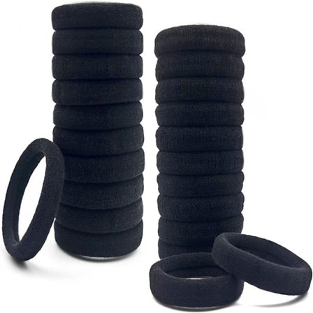 Dame Wave Head, 20-pak Skadefria Sorte Hårelastikker, Bløde Sømløse Hårelastikker til Tykke Krøller, Kraftige Elastiske Hårelastikholdere (Sort)