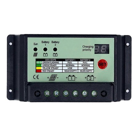 Dubbla Batterier Solcellsladdningsregulator PWM 12V 24V System Batterier Strömpanel Regulator Laddare (10A)