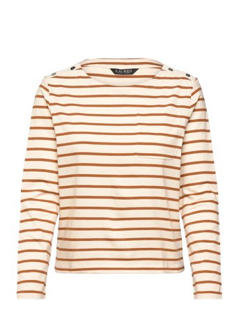 Lauren Ralph Lauren | Striped Jersey Snap-Trim Boatneck Top | L