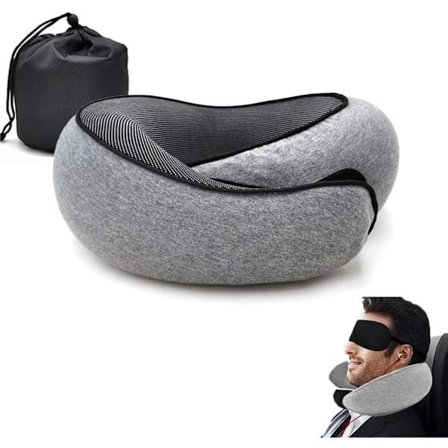 Rejse Nakkepude, Memory Foam Rejse Nakkepude, 360 Graders Komfort og Åndbarhed, Flyrejse Nakkepude, Sammenklappelig U-formet Pude