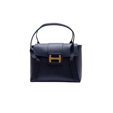 Hogan Grained Leather Tote Taske With Magnetic H Logo Blå, Dame Indkøbstasker, Størrelse: ONE Size