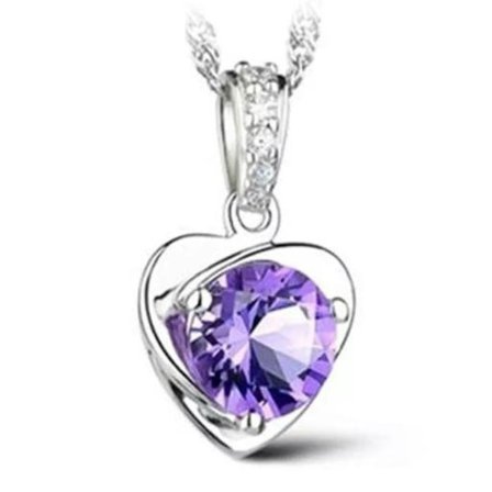 Heart necklace - silver color with purple rhinestone