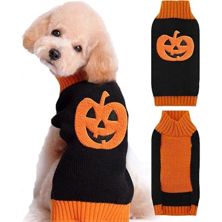 Halloween Hundetrøjer Græskar Kæledyrskostume Trøjer Hvalp Kat Tøj Strikket Tøj Udstyr til Store Hunde (Sort Græskar, L)