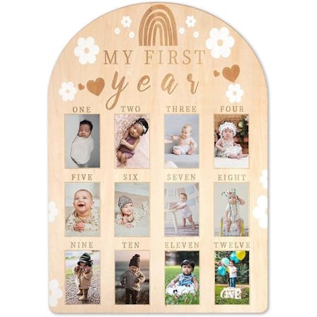 Fotoram för bebisar, Min första år fotovisning träskiva personlig 12 månader nyfödd-Perfekt