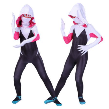 Jenter Ghost Spider Stacy Gwen Cosplay Halloween Kostyme Jumpsuit Maskerade Hvit Svart Stacy White Black Stacy_yu