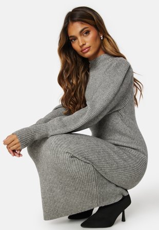 ONLY Katia Puff Long Slit Dress Medium Grey Melange Klær