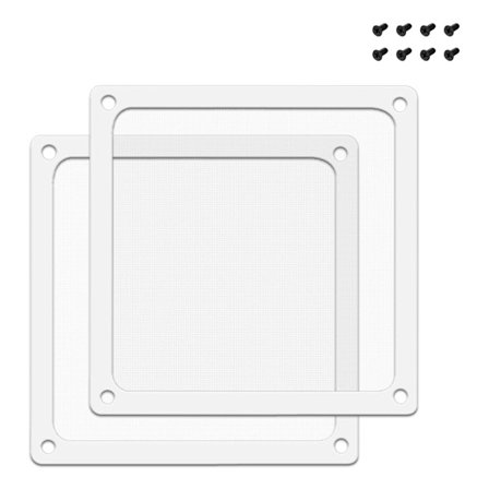 Støvfilter 120mm med skruer for datamaskinkjøler/PSU/rutere NYLON 80 Mesh, magnetisk ramme PC-vifte støvnett PC-kjølerfilter (NYLON, 2-pakning, hvit)