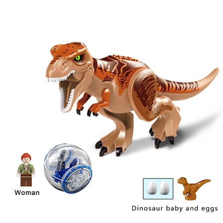 dinosaur T-rex Pterodactyl byggeklodser Jurassic World Construction Mursten Børnelegetøjsgave(Brun T-Rex med bold og karakter)