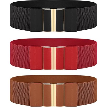3 stk. brede elastiske bælter til kvinder i sort, rød og brun - 75x7,5 cm