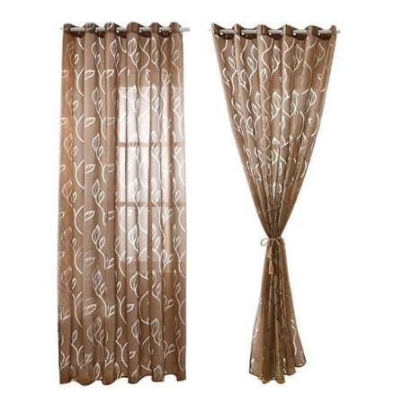 (Brun) 2 Stykker Gennemsigtige Brune Gardiner 100x250 cm Med Bladmønstre Elegant Dekoration til Stue Soveværelse Spisestue