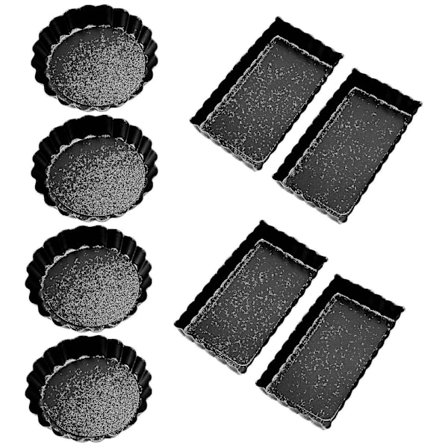 8 st Non-stick Quiche Tart Pans (runda och rektangulära) med löstagbar botten, räfflad Tart Tin för Fruit Pi