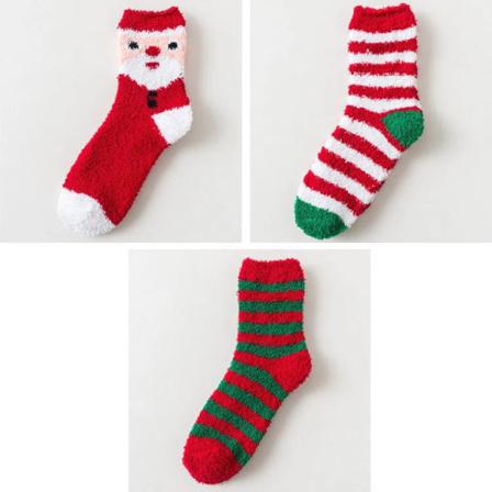 3 St Vinter Jul Korallsammetssockor Santa Red Stripe
