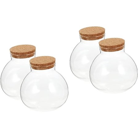 4 stk. Kontor Plantekasse med Terrarium Cm Mini Hus Sukkulent Base Gennemsigtige Krukker Glaspropper Forseglede Kuppel Landskab Beholder til Kugle 