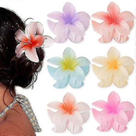 6-pak store blomsterhårklemmer, hawaiianske blomsterhårklemmer, kompatible med kvinder med tyndt, tykt og krøllet hår