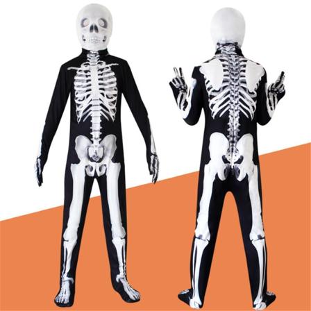 Unisex 3D Skelett Halloween Kostymer Cosplay Jumpsuit Bodysuit 140cm