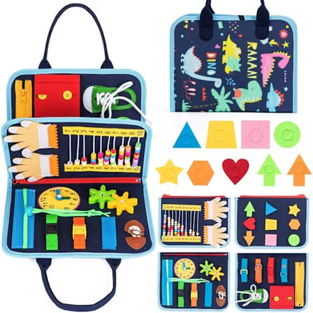 Montessori Busy Board 20-i-1, Læringslegetøj til 1-4 År, Bærbart Rejselegetøj