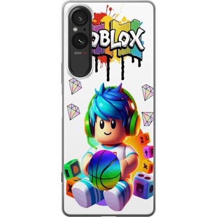 Yhteensopiva Puhelinkuori Sony Sony Xperia 5 V Värikäs Roblox-kuvitus pelihahmolla, leluilla ja energialla, täydellinen pelifaneille ja moderniin t