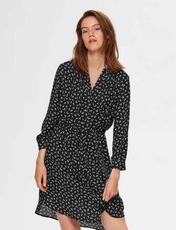 Selected Slfdamina 7/8 Aop Dress B Noos - Black - 36