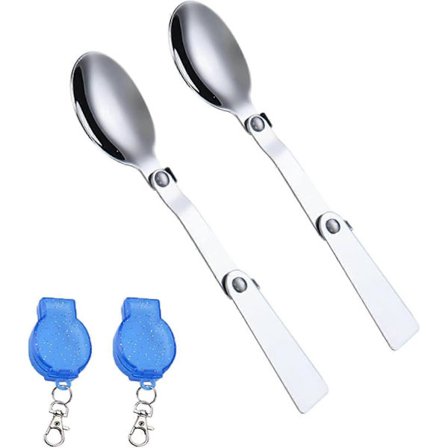 2 stk. sammenleggbar skje, sammenleggbar skje i rustfritt stål, bærbar sammenleggbar