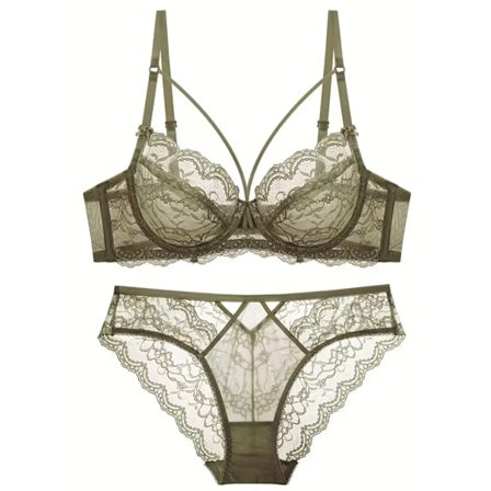 Blomstret blonde-bh og trusser, åndbar push-up uforet bh og gennemsigtige trusser lingerisæt, dameundertøj og lingeri