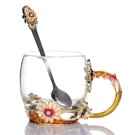 Håndlavede glas kaffekopper med skeer, 320 ml kopper,