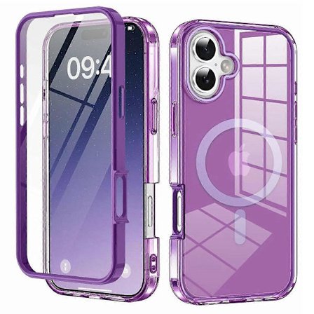 For iPhone 16 Gjennomsiktig Deksel Kompatibelt med MagSafe PC+TPU Telefondeksel Innebygd PET Skjermfilm - Grønn