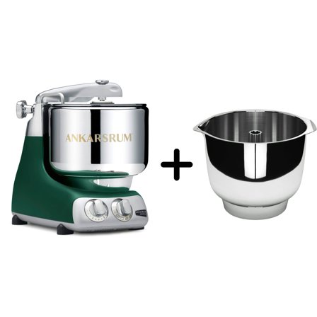 Ankarsrum AKM 6230 køkkenmaskine + Assistent Original piskeskål, forest green | KitchenOne