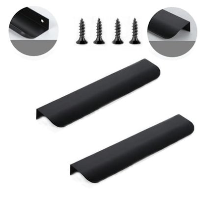 Innfelt skaphåndtak i aluminium, skuffehåndtak for kjøkken og garderobe, 2-pakning