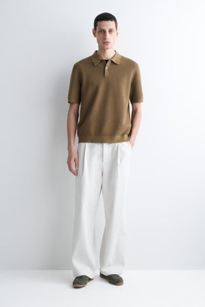 COS Men's Polo In Cotone Con Lavorazione A Nido D'ape in Marrone