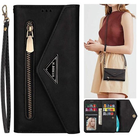 Kompatibel med Samsung Galaxy S21 Plus 5g case Avtagbar Crossbody-halsrem Lanyard-fodral Dragkedja Case Axel med 6 korthållare Cover Premium P