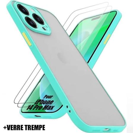 Fodral för iPhone 14 Pro Max Silikon Tunn Styv Stötsäker Turkos + 2 härdade glasögon Turkos