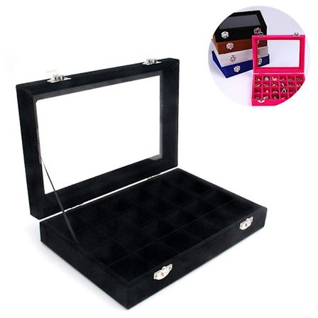 Sammetsklädd Smyckeskrin med Transparent Lockbart Lock, 24 Fack, Smyckesdisplay, Smyckesförvaring, Charm Box, Present till Flickor