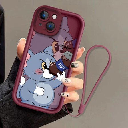 Skal för iPhone 17PROMAX Vinröd Enkel Coca Cola Tom och Jerry Mjukt Gummi Tecknad Söt