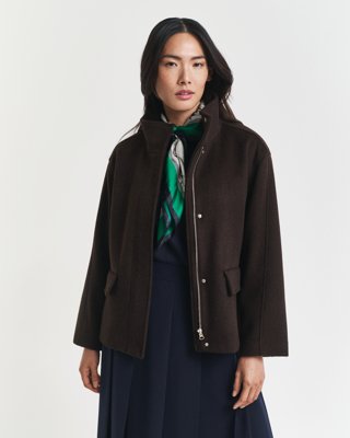 GANT - Kort ulljakke med glidelås til dame deep brown