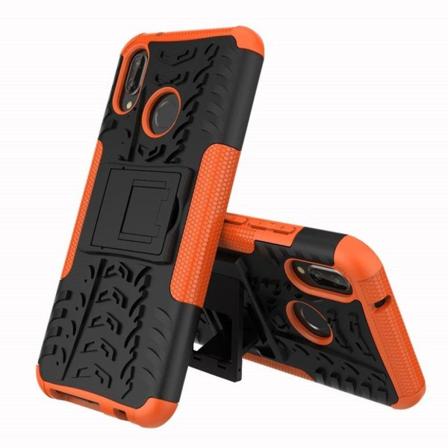 Huawei P20 Lite / Nova 3e plast och TPU skyddande mobilskal halkfri utfällbart ställ - Orange Orange