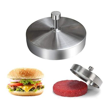 Burgerpresse i rustfritt stål, hamburgermaskin, non-stick pattyform, ideell for BBQ & KLB
