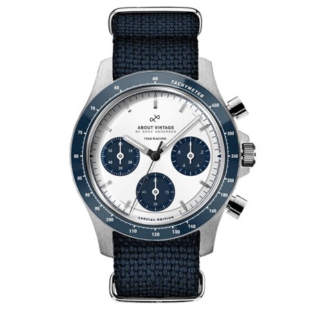 1960 Racing Chronograph | Acier chirurgical, Bleu Marine & Blanc pour hommes - Montres bracelet