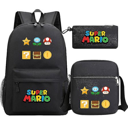 Super Mario -reppu teineille - Tyttöjen ja poikien kawaii-tyyliset vedenpitävät kangaskoulureput, 3 osan setti kannettavalle tietokoneelle - Mochilas-