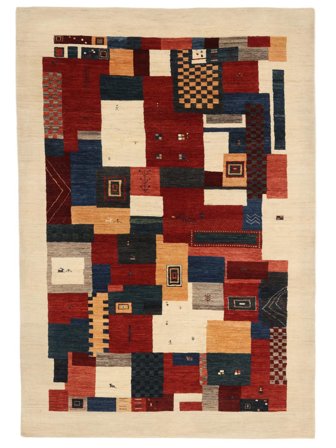 Håndknyttet Gabbeh Loribaft 204X302 Ullteppe Beige/Svart