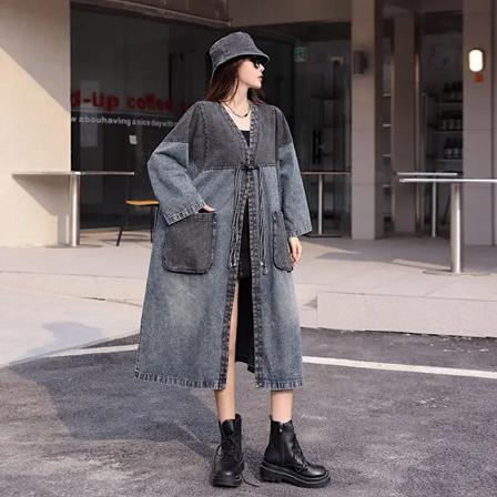 Max Lulu Efterår Koreansk Luksus Lange Tøj Kvinder Mode Klassisk Vintage Plus Størrelse Denim Trench Frakker Damer Casual Windbred Medarbejder Blue 