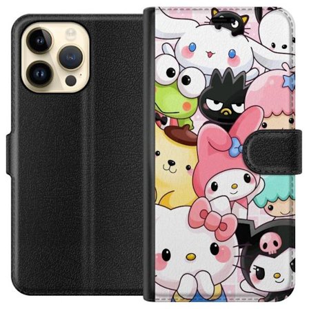 Kompatibelt Lommeboketui til Apple iPhone 14 Pro Max Tett mønster av søte figurer med store øyne i ulike farger og uttrykk med LABUBU-tekst