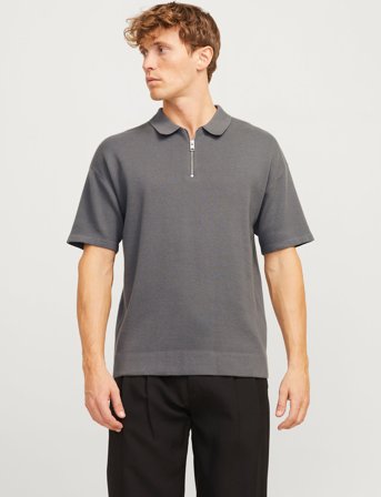 Jack & Jones Jjtroy Knit Zip Polo - Grey - S