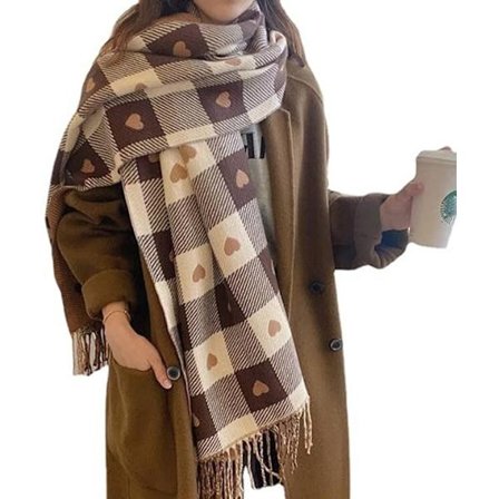 Rutete skjerf - Stort tartanpledd og sjal - Myk kasjmirfølelse - Varmt vinterskjerf - brun