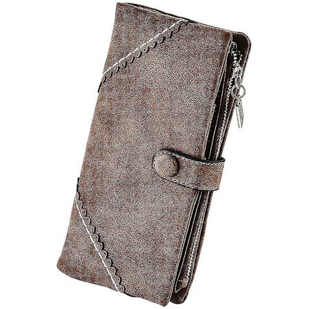 Dame Vegan Læderpung Bifold Clutch Stor Kapacitet Kort Opbevaringspose