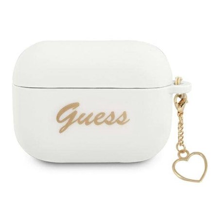 Guess GUAPLSCHSH AirPods Pro-skydd vit/vit Silikon Charm Heart Collection