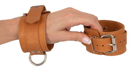 ZADO: Brown Leather Wrist Cuffs - Sexleker Vuxen: Bondage & Fetish