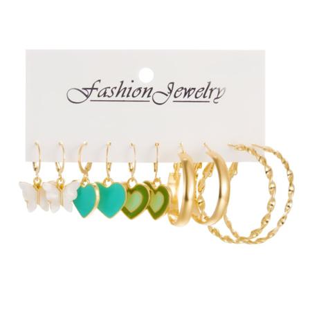 Fashion Butterfly Heart Hoop Örhängen Set För Kvinnor Circle Hoo