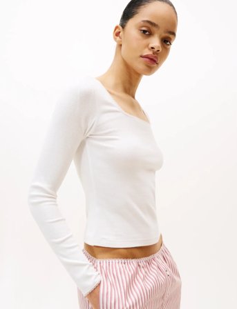 Tommy Hilfiger Ls Tee Pointelle Poplin Pj Set - White - L